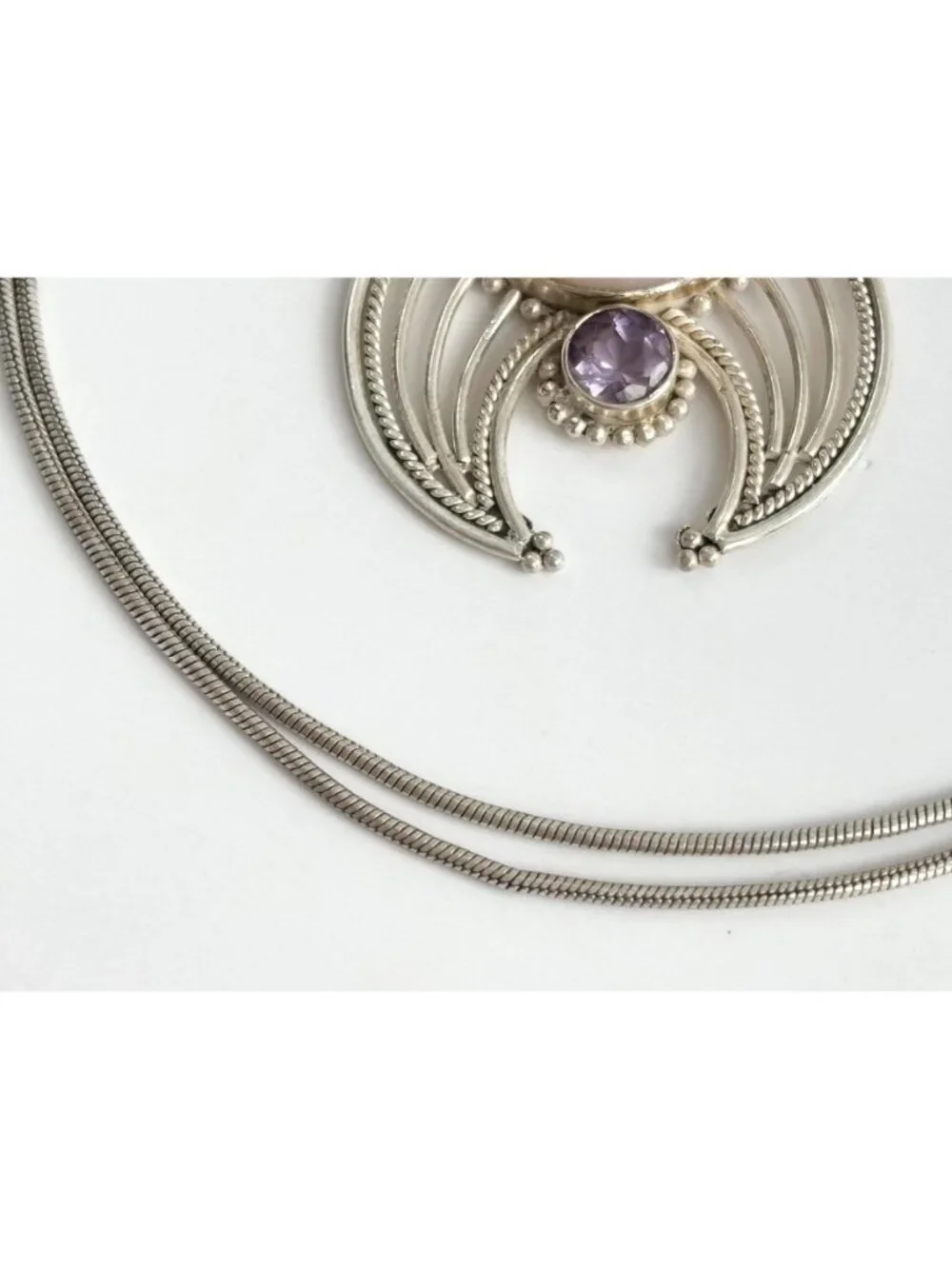 Rose Quartz Amethyst & Citrine Sterling Silver 925 Vintage Pendant Necklace 20